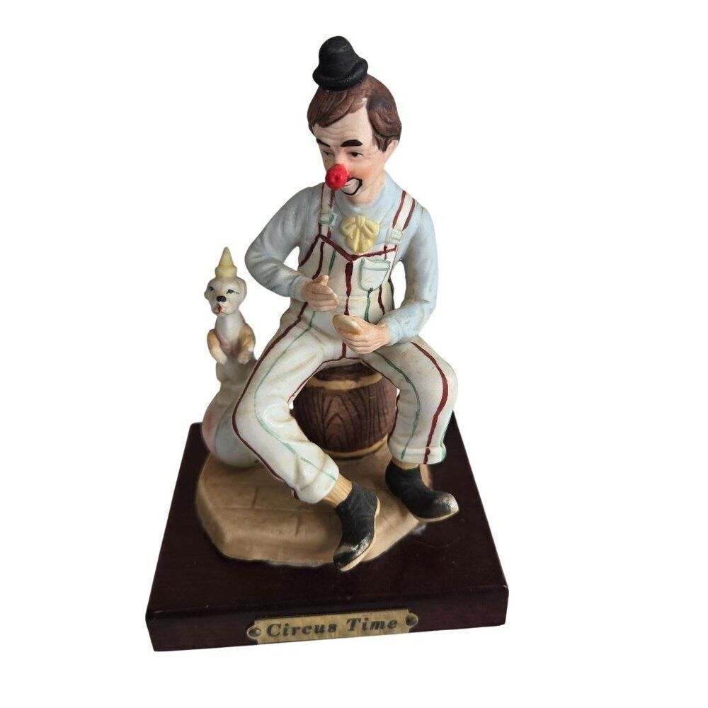 Vintage Circus Time Musical Clown Figurine Figure Dancing Dog 6"